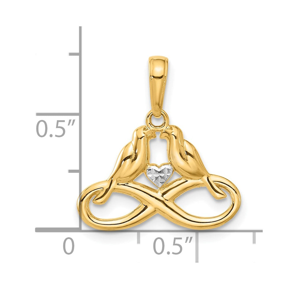 14K and White Rhodium Diamond-cut Infinity Love Birds Pendant