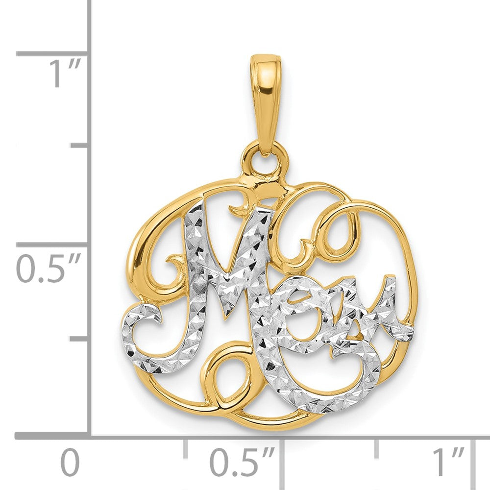 14k and White Rhodium Diamond-cut MOM in Fancy Pendant