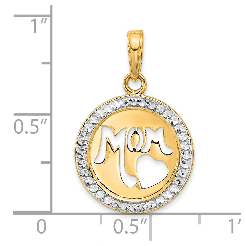 14K and White Rhodium Diamond-cut MOM Cut-out Heart Pendant