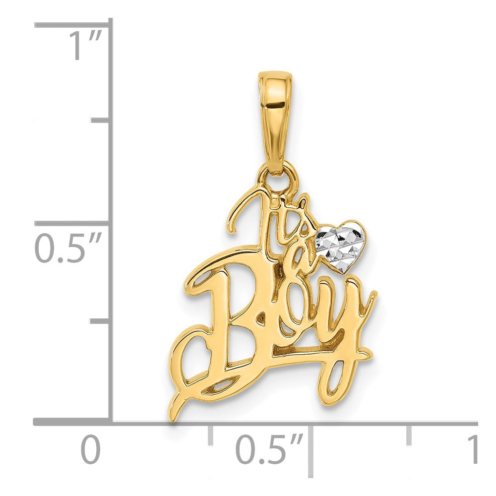 14k and White Rhodium Diamond-cut Heart IT'S A BOY Pendant