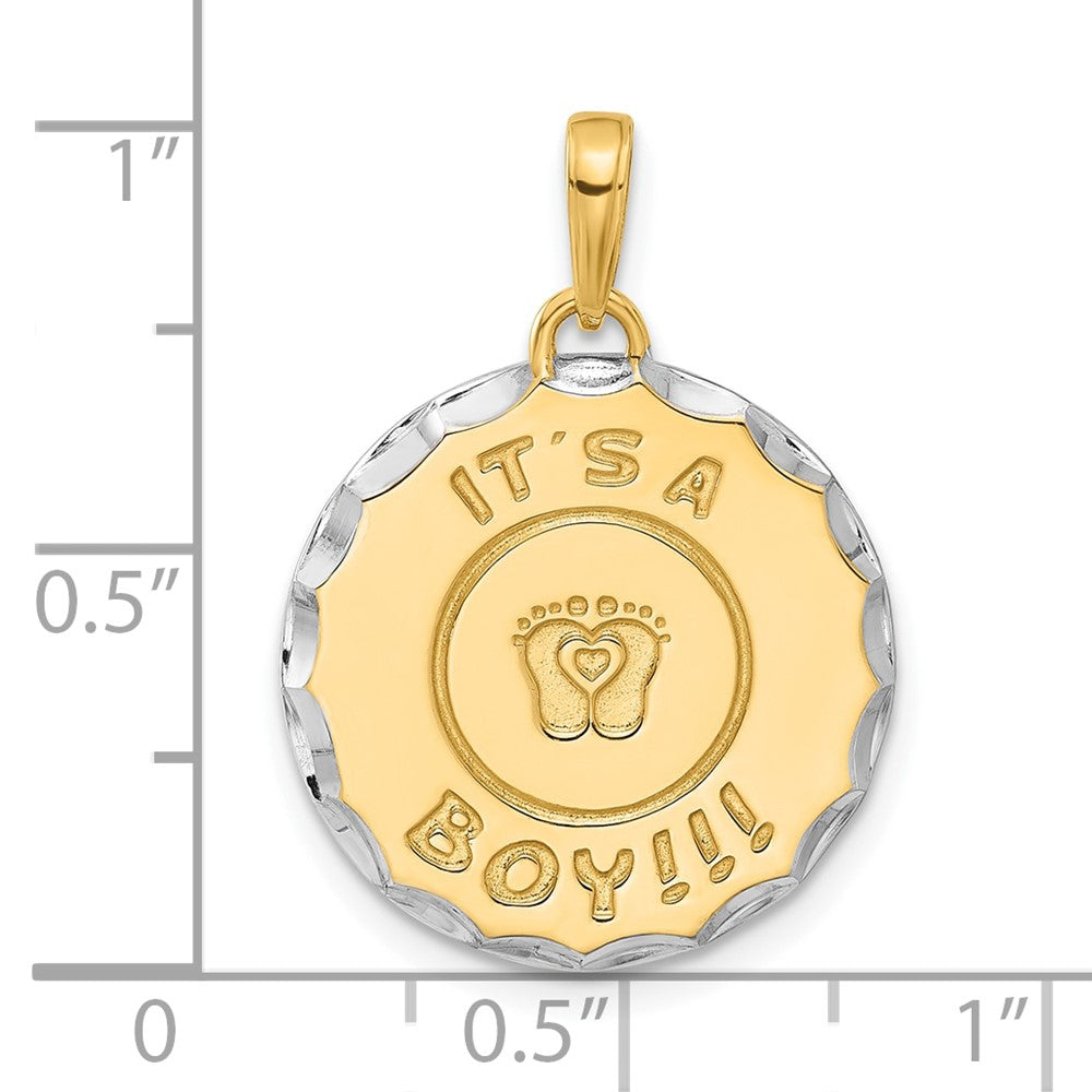 14k and White Rhodium Diamond-cut It's A Boy Pendant
