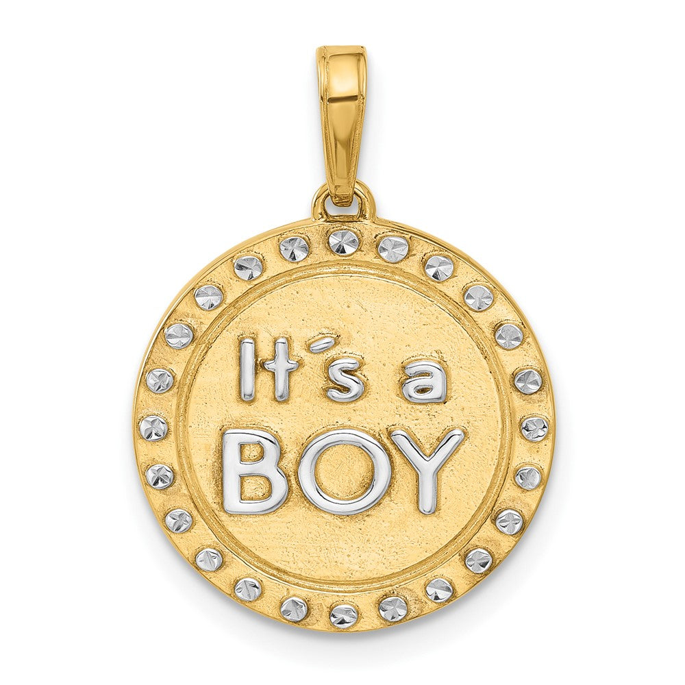 14k and White Rhodium Diamond-cut It's A Boy Pendant