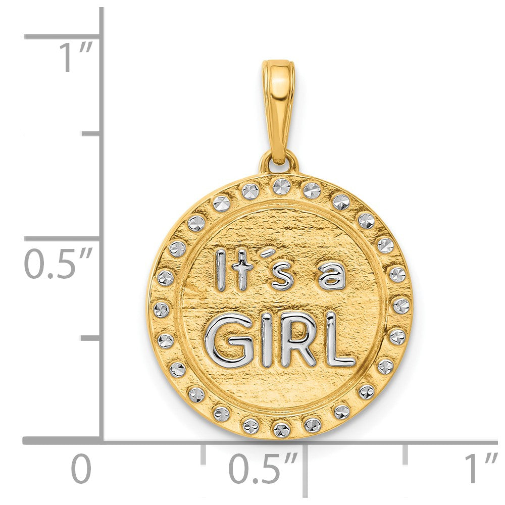 14k and White Rhodium Diamond-cut It's A Girl Pendant