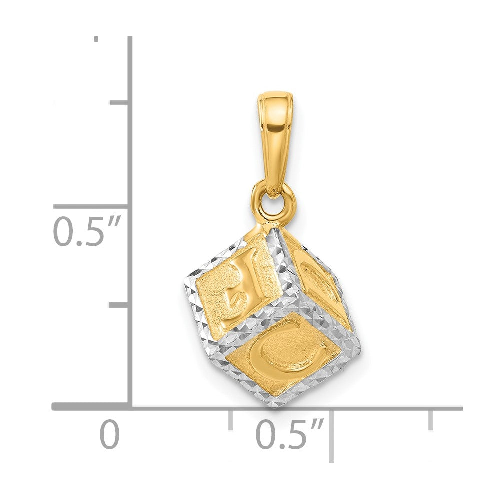 14K and White Rhodium Diamond-cut 3-D Baby Alphabet Block Pendant