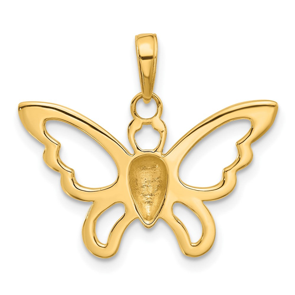 14K and White Rhodium Polished and Diamond-cut Butterfly Pendant
