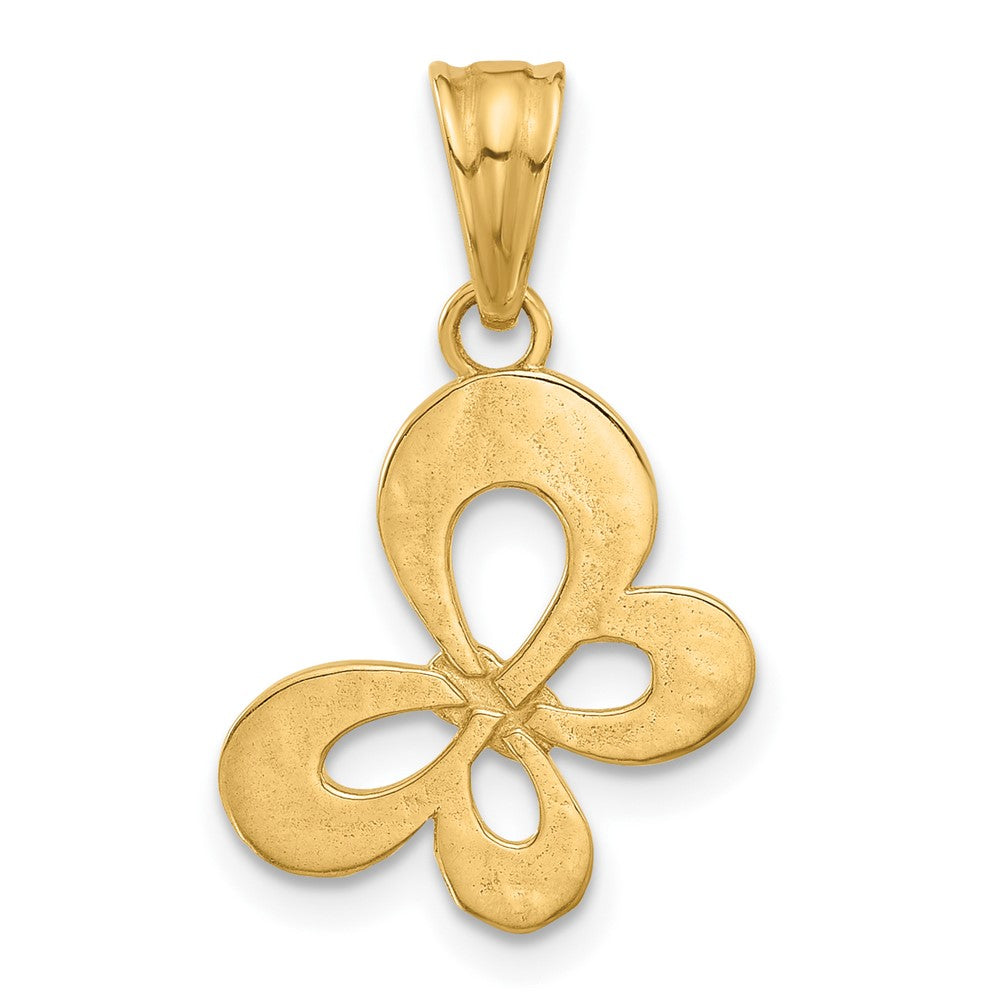 14K and White Rhodium Polished and Diamond-cut Butterfly Pendant