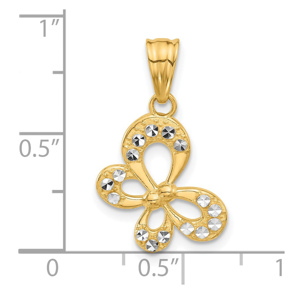 14K and White Rhodium Polished and Diamond-cut Butterfly Pendant