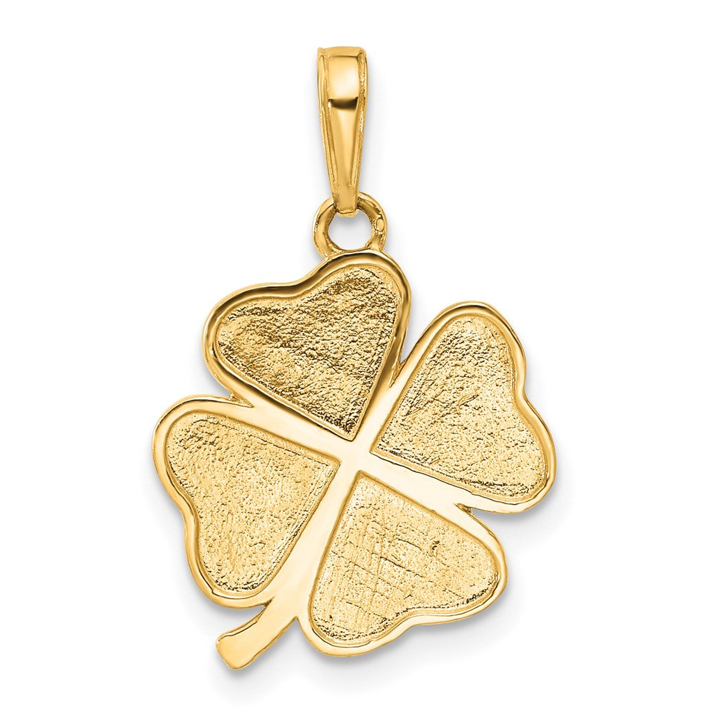 14k and White Rhodium Polished and Diamond-cut 4-Leaf Clover Pendant