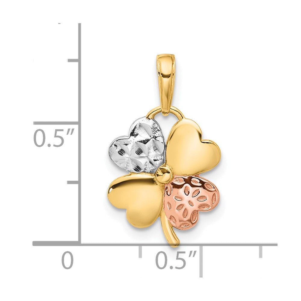 14k with Rose and White Rhodium Polished and Diamond-cut Clover Pendant