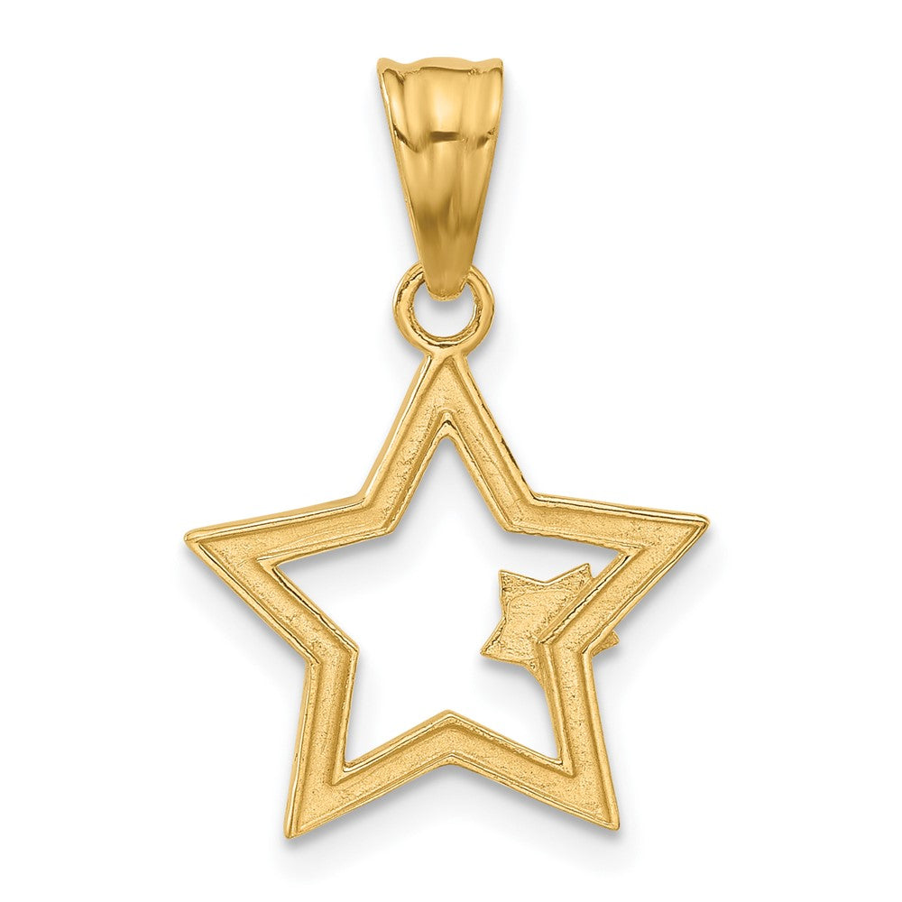 14K and White Rhodium Diamond-cut Stars Pendant