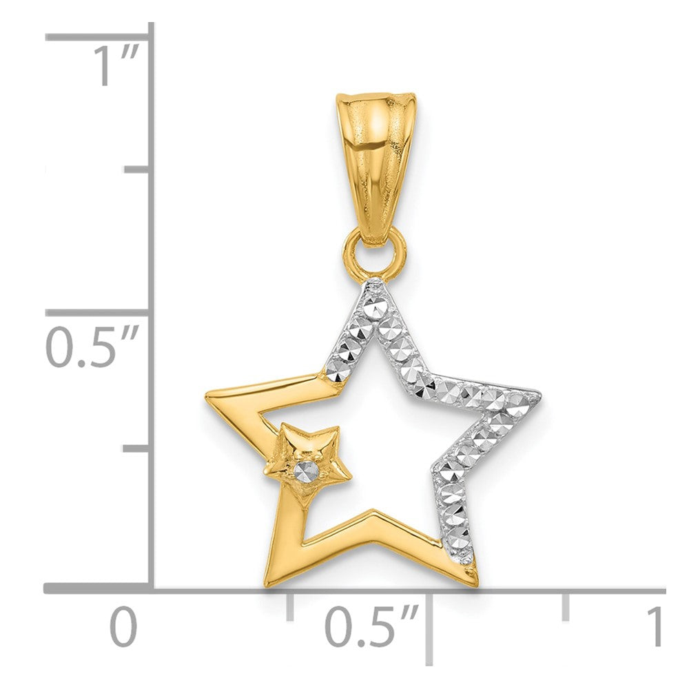 14K and White Rhodium Diamond-cut Stars Pendant