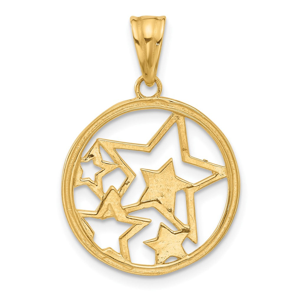 14K and White Rhodium Diamond-cut Stars Pendant