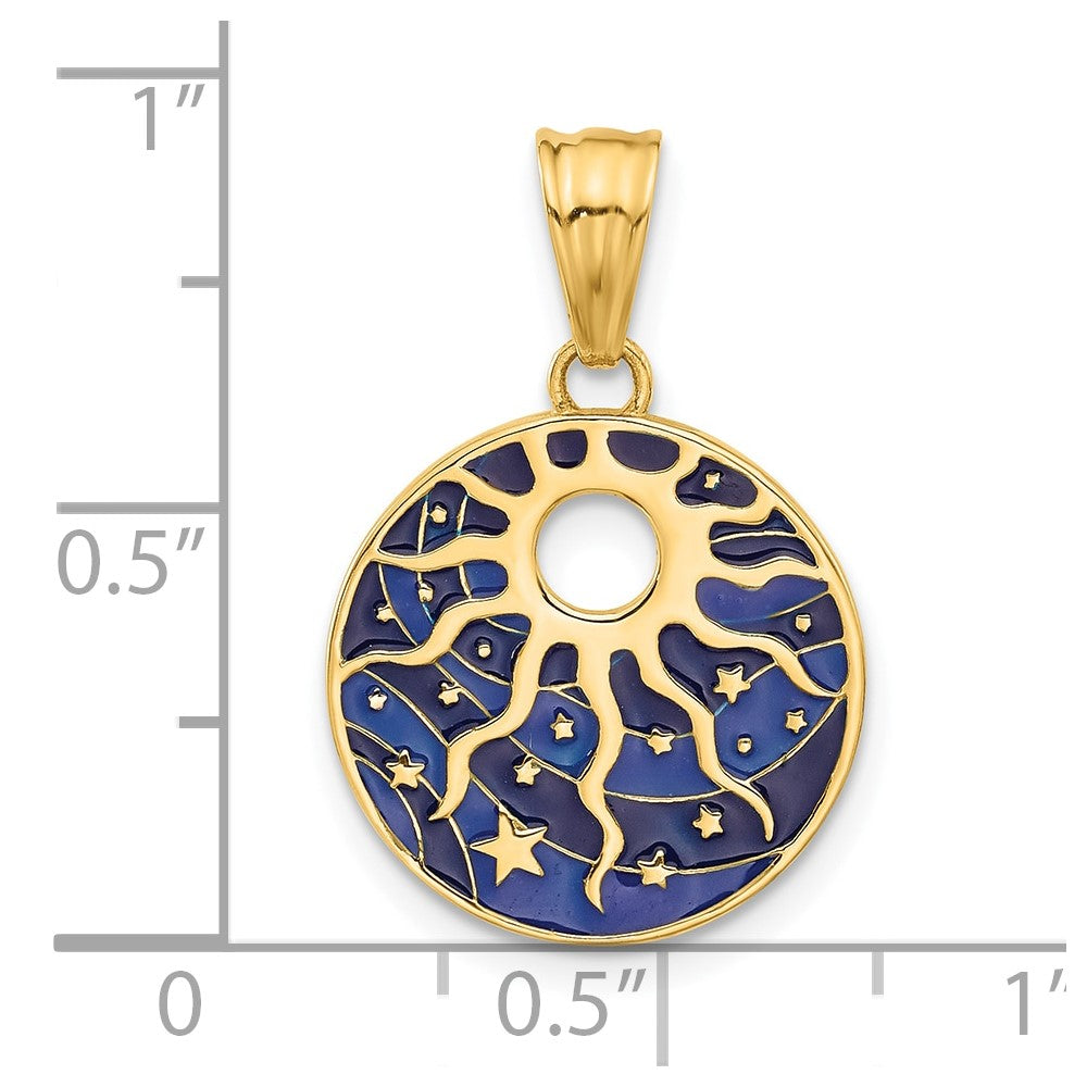 14K Polished Blue Enameled Sun and Stars Pendant