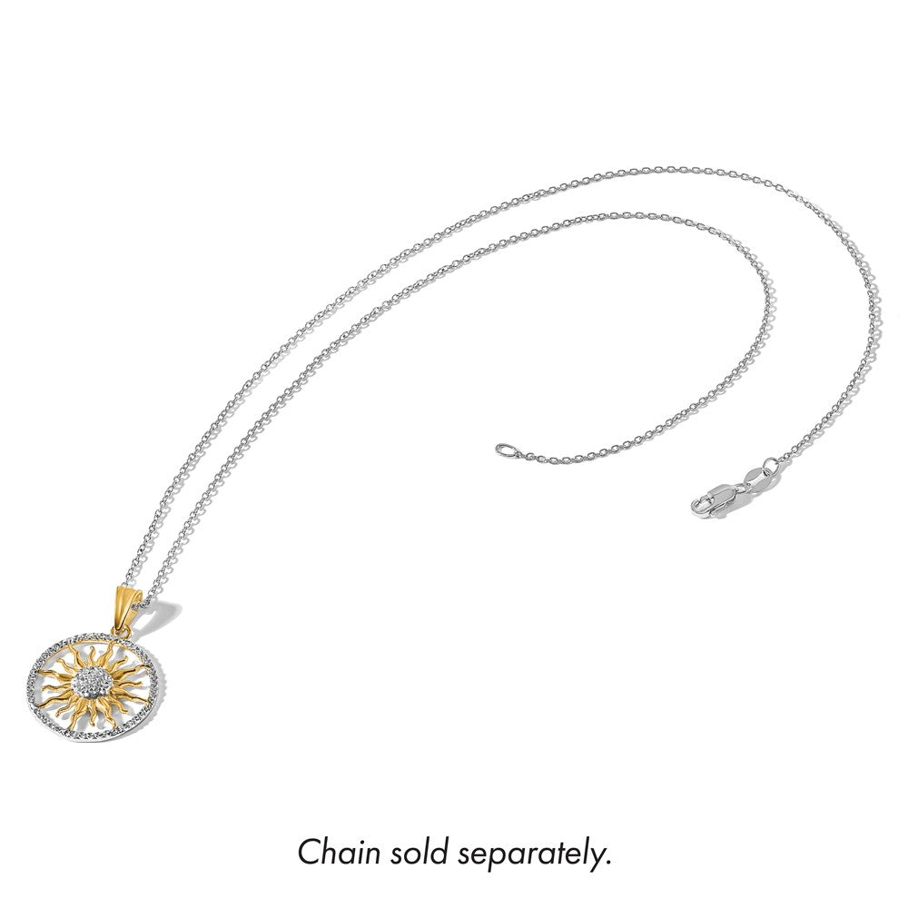 14K and White Rhodium Diamond-cut Sun Pendant