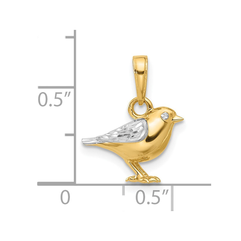 14K and White Rhodium Diamond-cut 3-D Bird Pendant