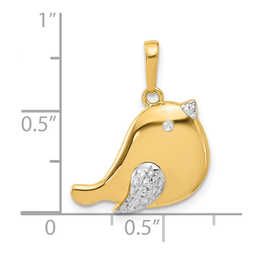 14K and White Rhodium Diamond-cut Bird Pendant