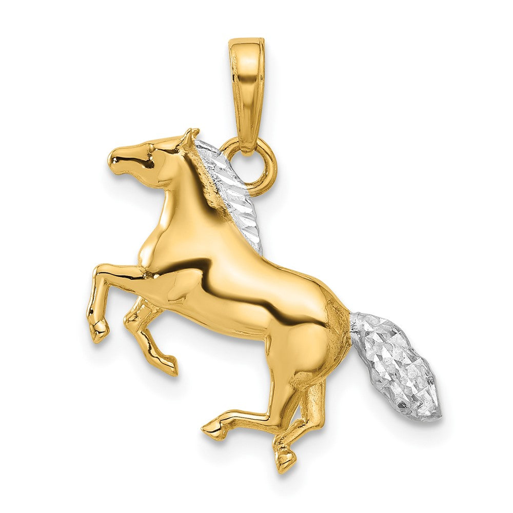 14K and White Rhodium Diamond-cut 3-D Horse Pendant