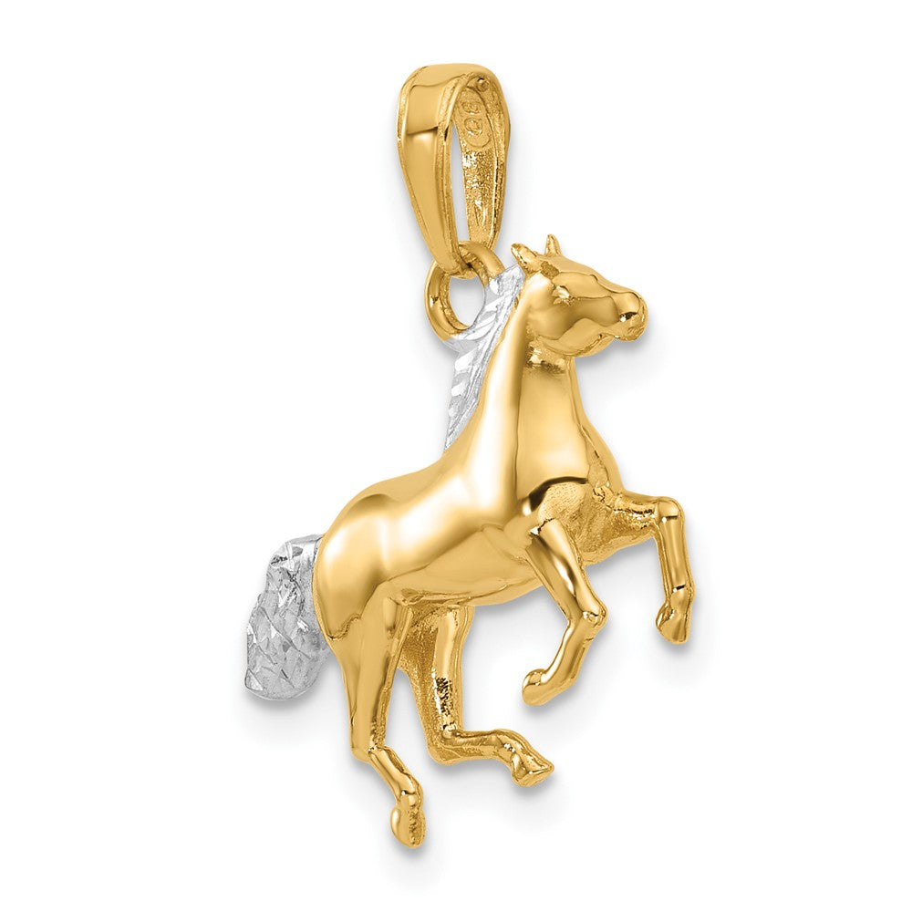 14K and White Rhodium Diamond-cut 3-D Horse Pendant
