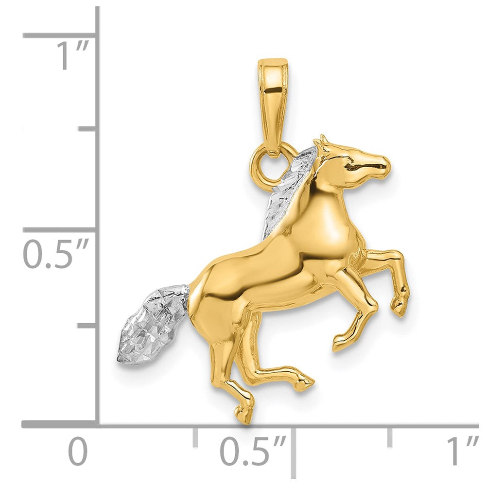 14K and White Rhodium Diamond-cut 3-D Horse Pendant