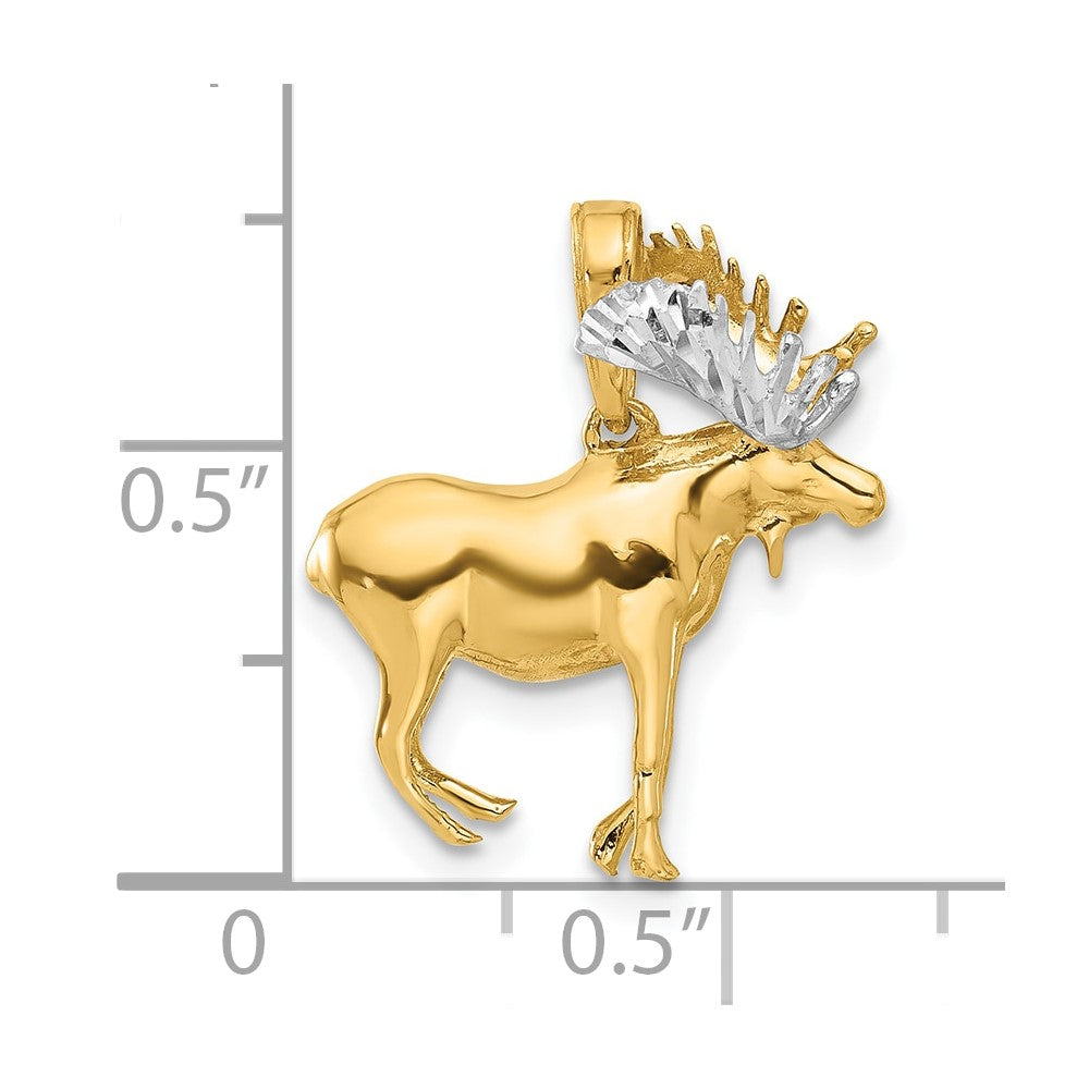 14K and White Rhodium Diamond-cut 3-D Moose Pendant