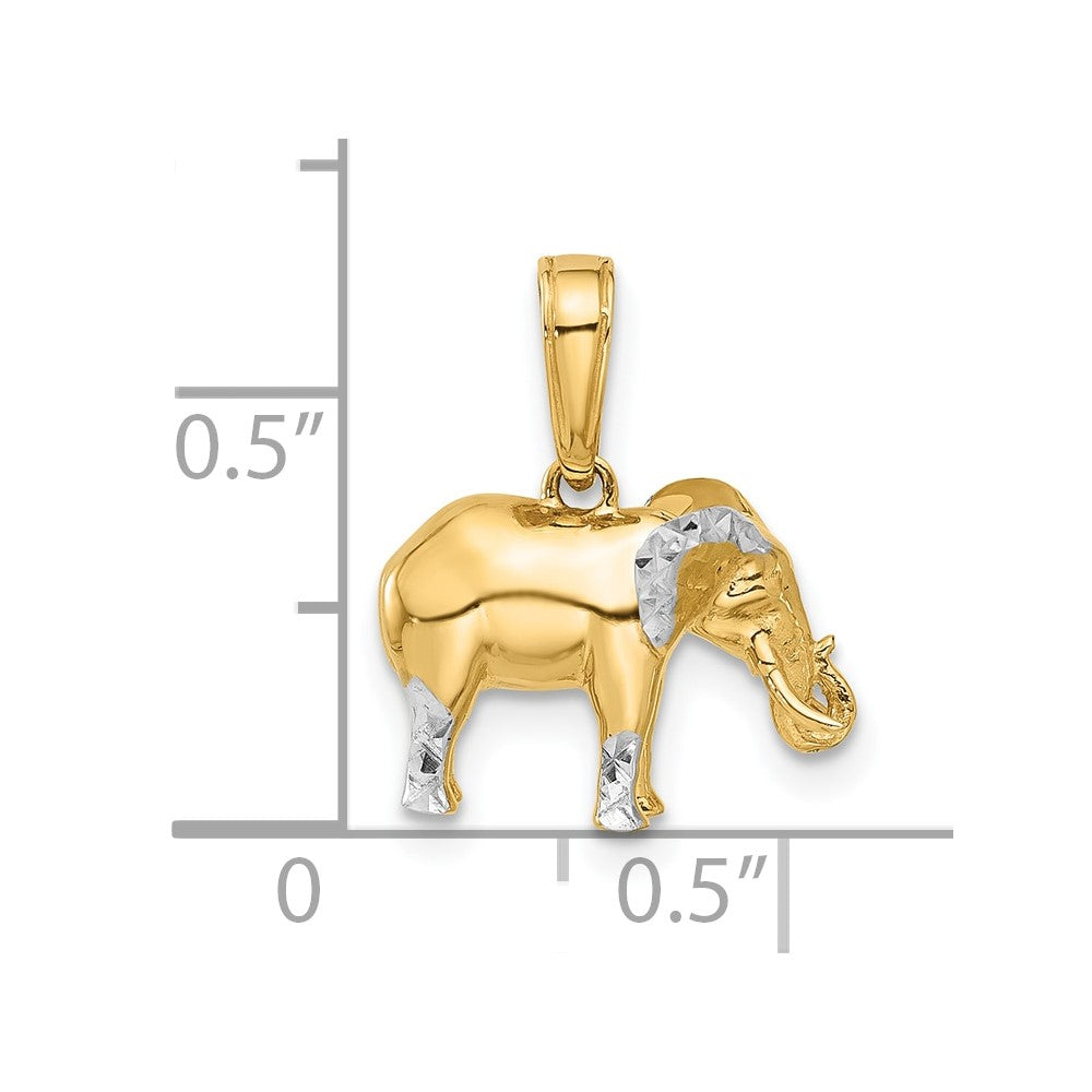14k and White Rhodium Diamond-cut 3-D Elephant Pendant