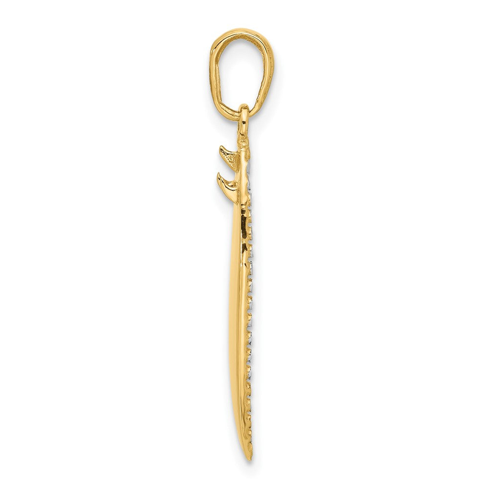 14K and White Rhodium Diamond-cut 3-D Surfboard Pendant