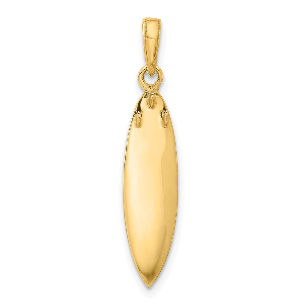 14K and White Rhodium Diamond-cut 3-D Surfboard Pendant