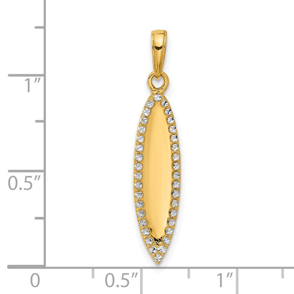 14K and White Rhodium Diamond-cut 3-D Surfboard Pendant