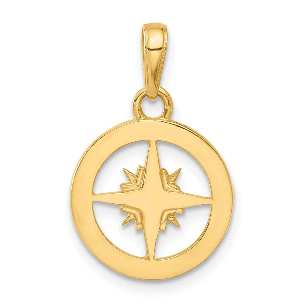 14k and White Rhodium Diamond-cut Compass Pendant