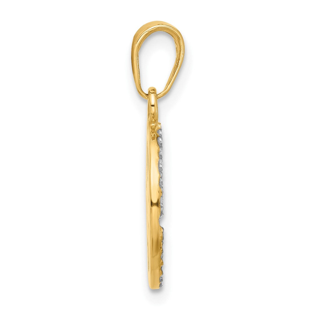 14k and White Rhodium Diamond-cut Compass Pendant