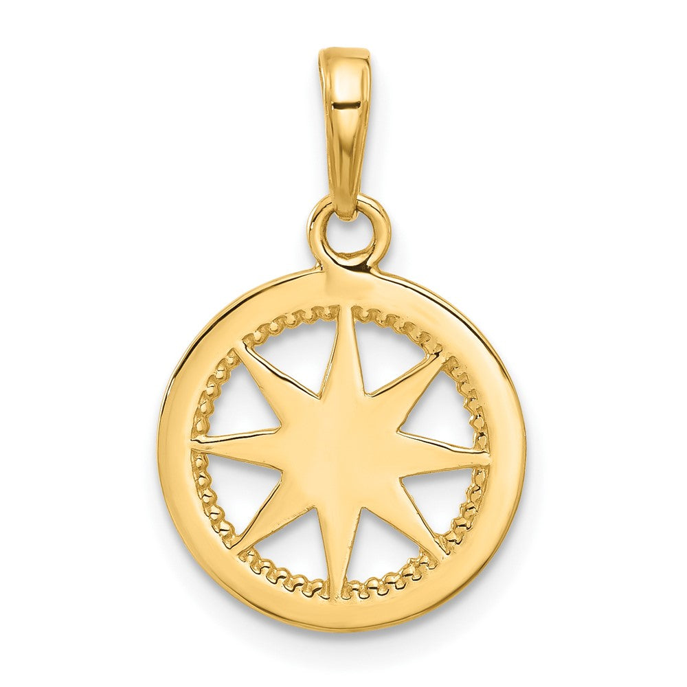 14k and White Rhodium Diamond-cut Compass Pendant