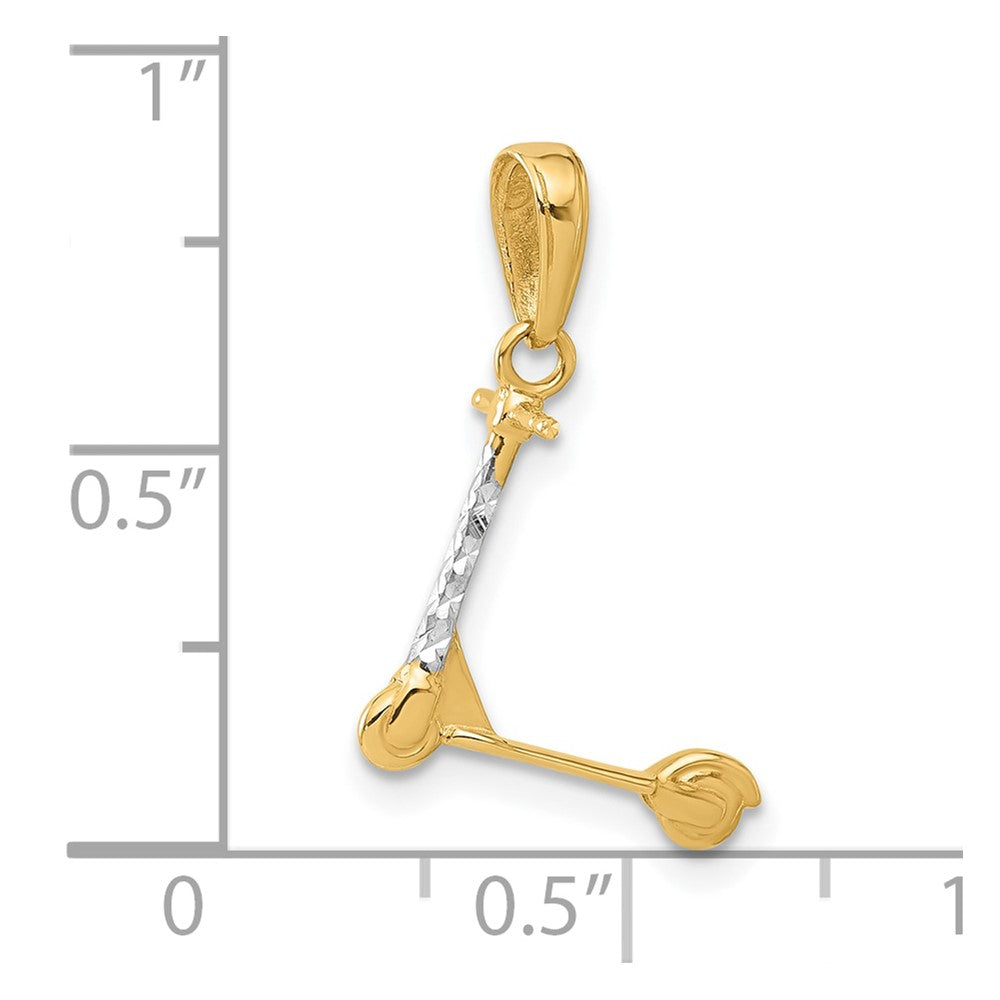 14K and White Rhodium Diamond-cut 3-D Scooter Pendant