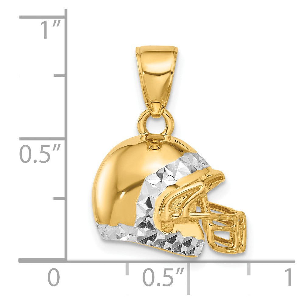 14k and White Rhodium Diamond-cut 3-D Football Helmet Pendant