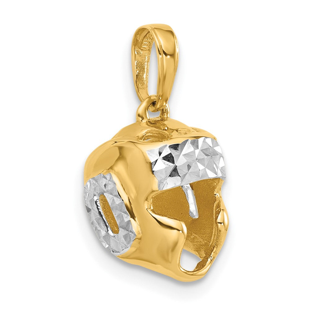 14k and White Rhodium Diamond-cut Wrestling Helmet Pendant