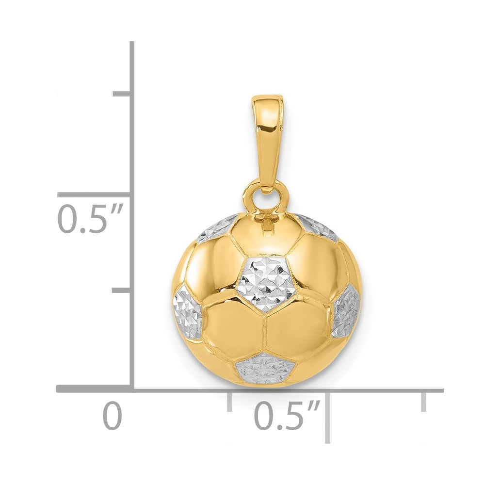 14K and White Rhodium Diamond-cut Domed Soccer Ball Pendant
