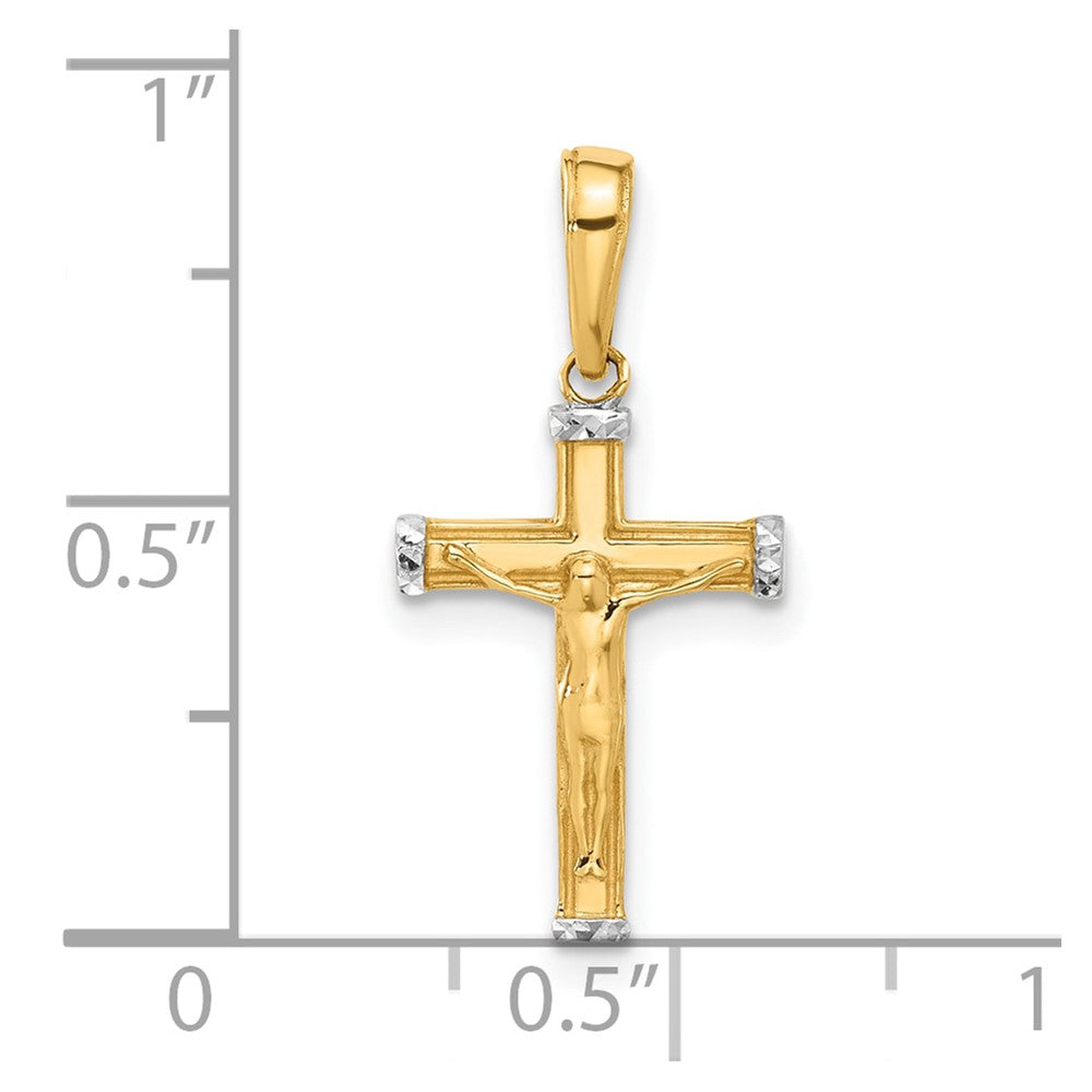 14k and White Rhodium Diamond-cut Crucifix Cross Pendant