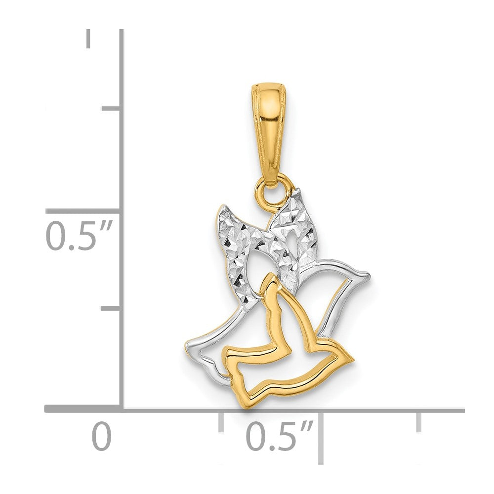 14K with White Rhodium Diamond-cut Doves Pendant