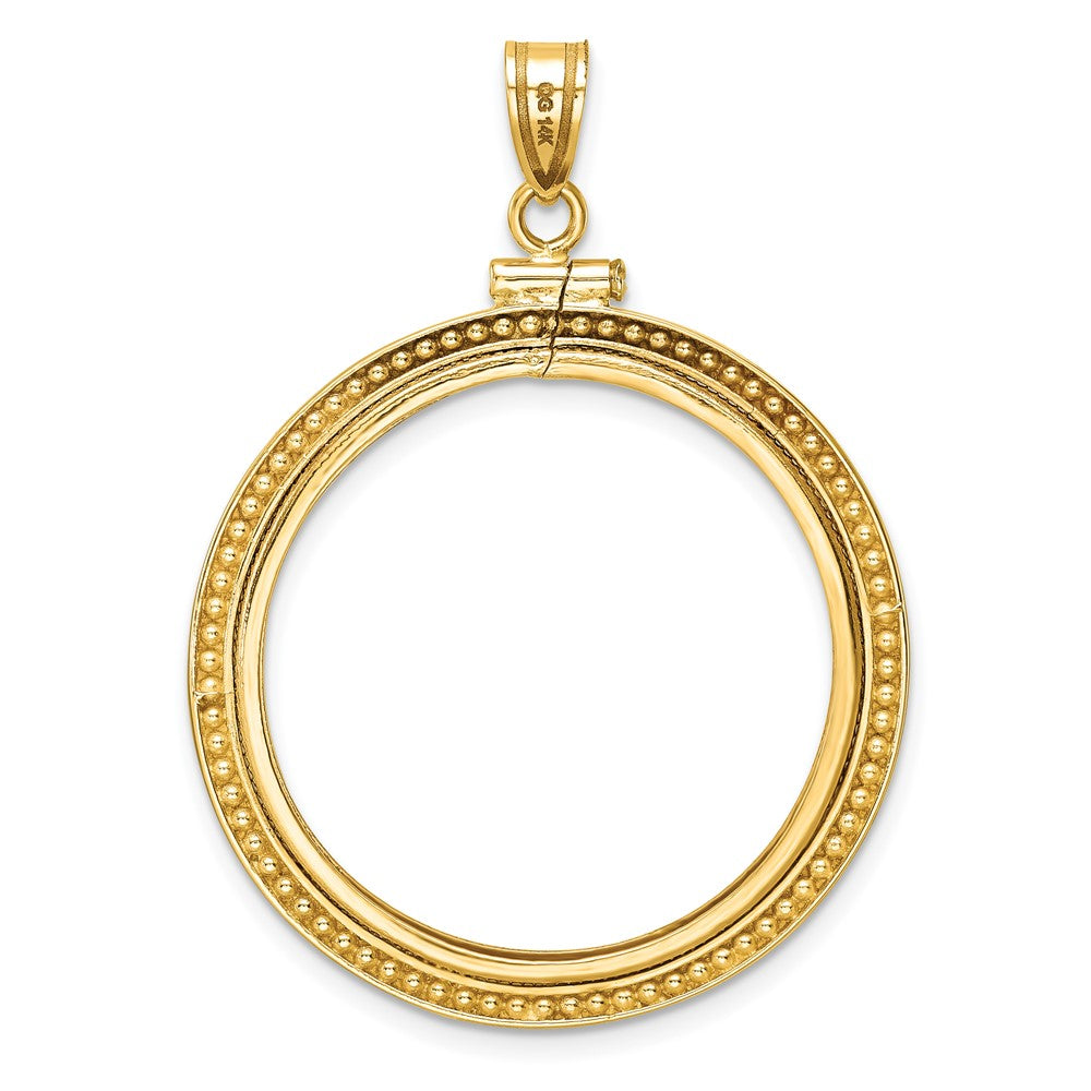 Wideband Distinguished Coin Jewelry 14k Polished and Beaded 27.0mm x 2.35mm Screw Top Coin Bezel Pendant