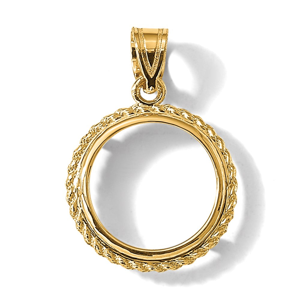 Wideband Distinguished Coin Jewelry 14k Polished with Casted Rope 14.0mm Prong Coin Bezel Pendant