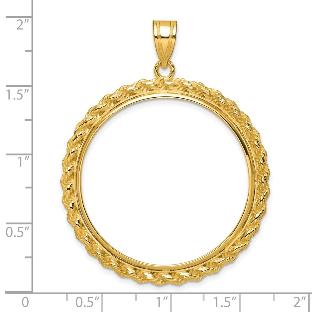 Wideband Distinguished Coin Jewelry 14k Polished with Casted Rope 32.7mm Prong Coin Bezel Pendant