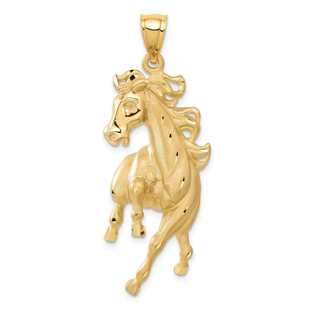 Solid;Casted;Diamond-cut;14k Yellow gold;Open back;Textured back;Polished & satin