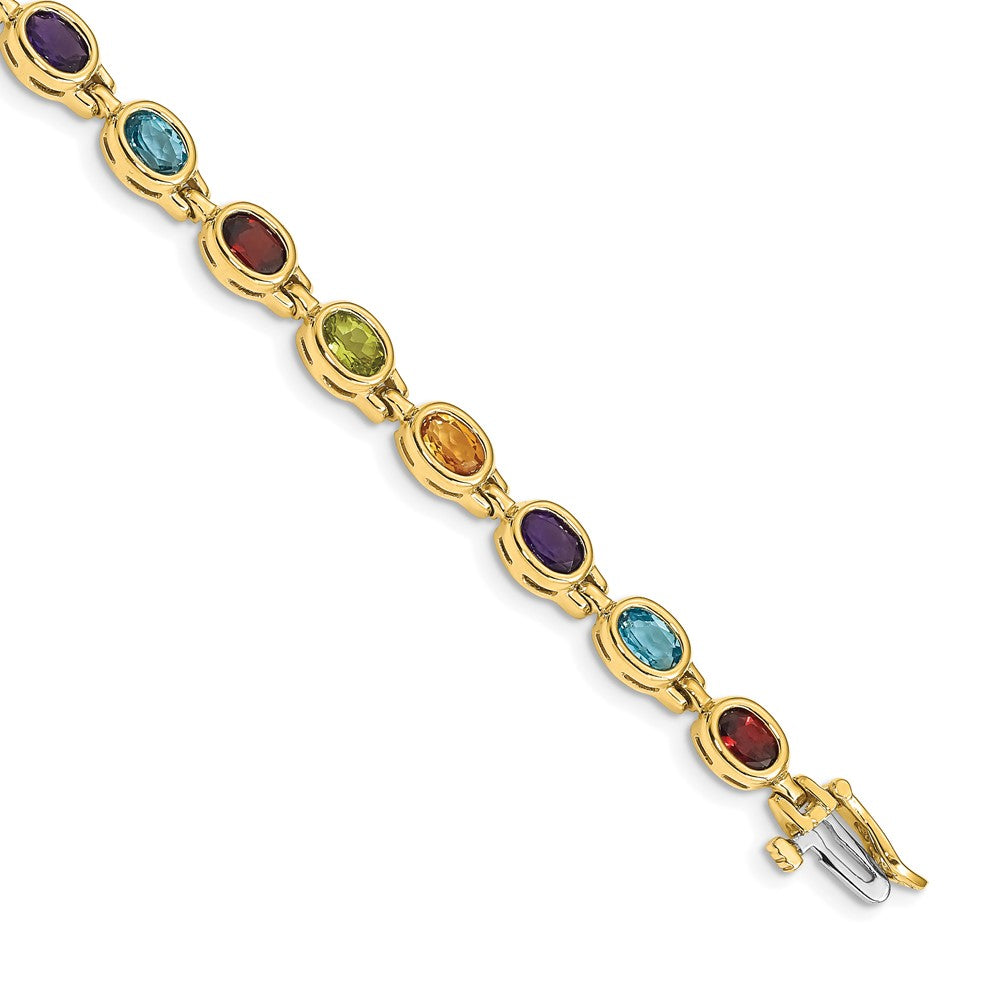 Polished;14k Yellow gold;Amethyst;Blue topaz;Citrine;Garnet;Peridot;Box catch