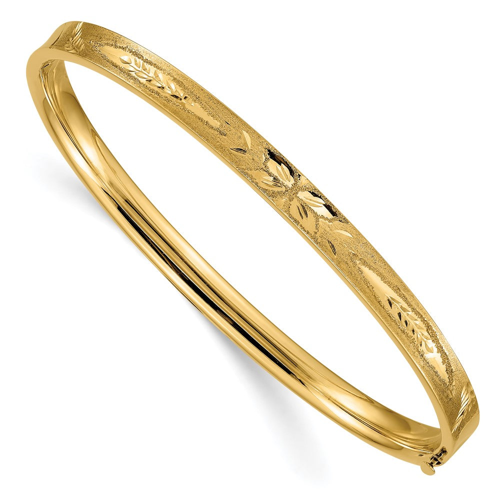 Diamond-cut;14k Yellow gold;Hollow;Hinged;Safety bar