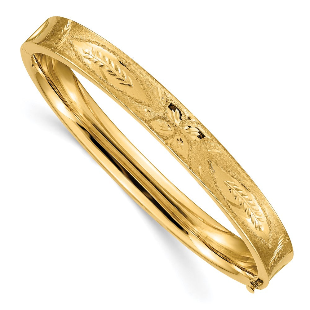 Diamond-cut;14k Yellow gold;Hollow;Hinged;Safety bar;Round