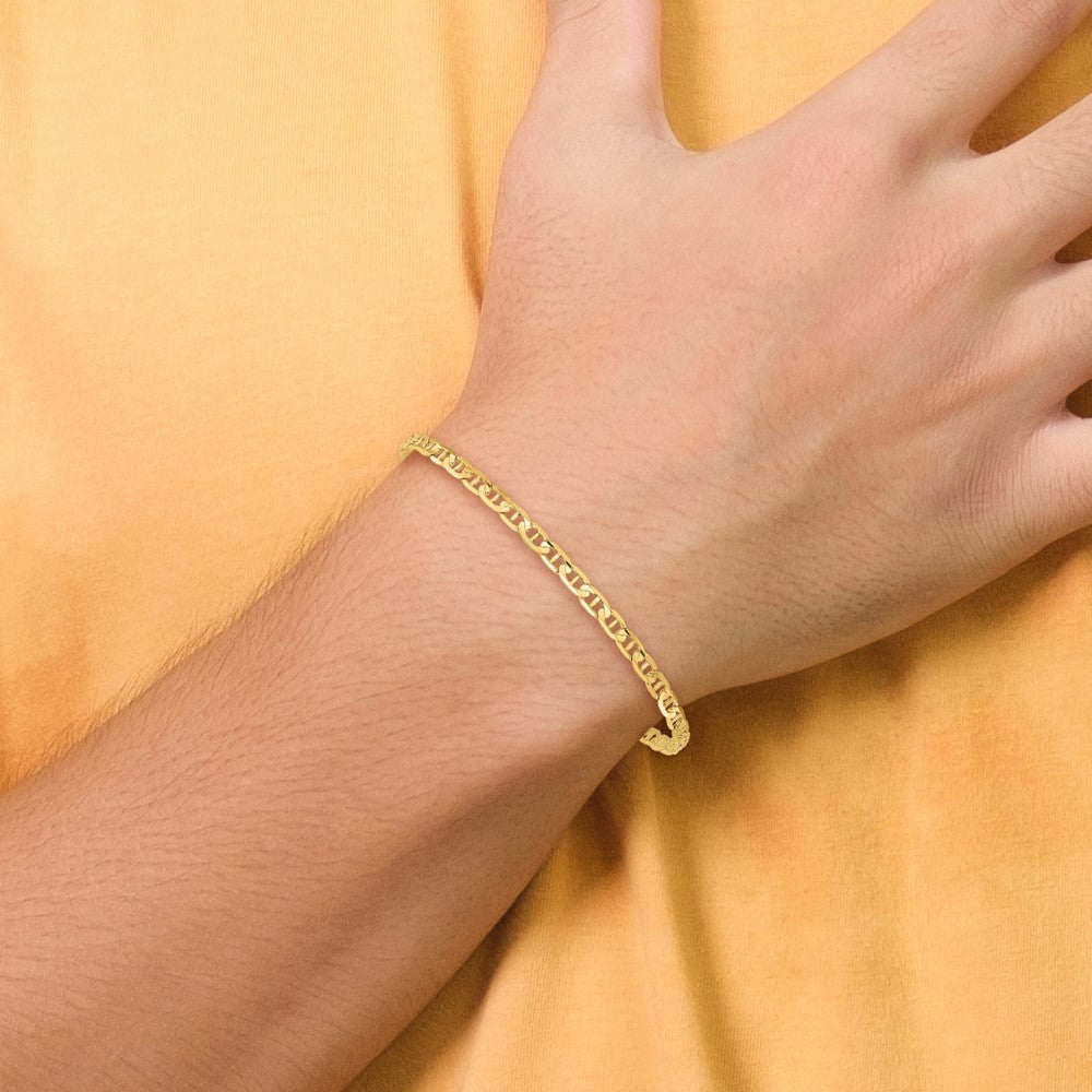 14K 8 inch 3mm Concave Anchor with Lobster Clasp Bracelet