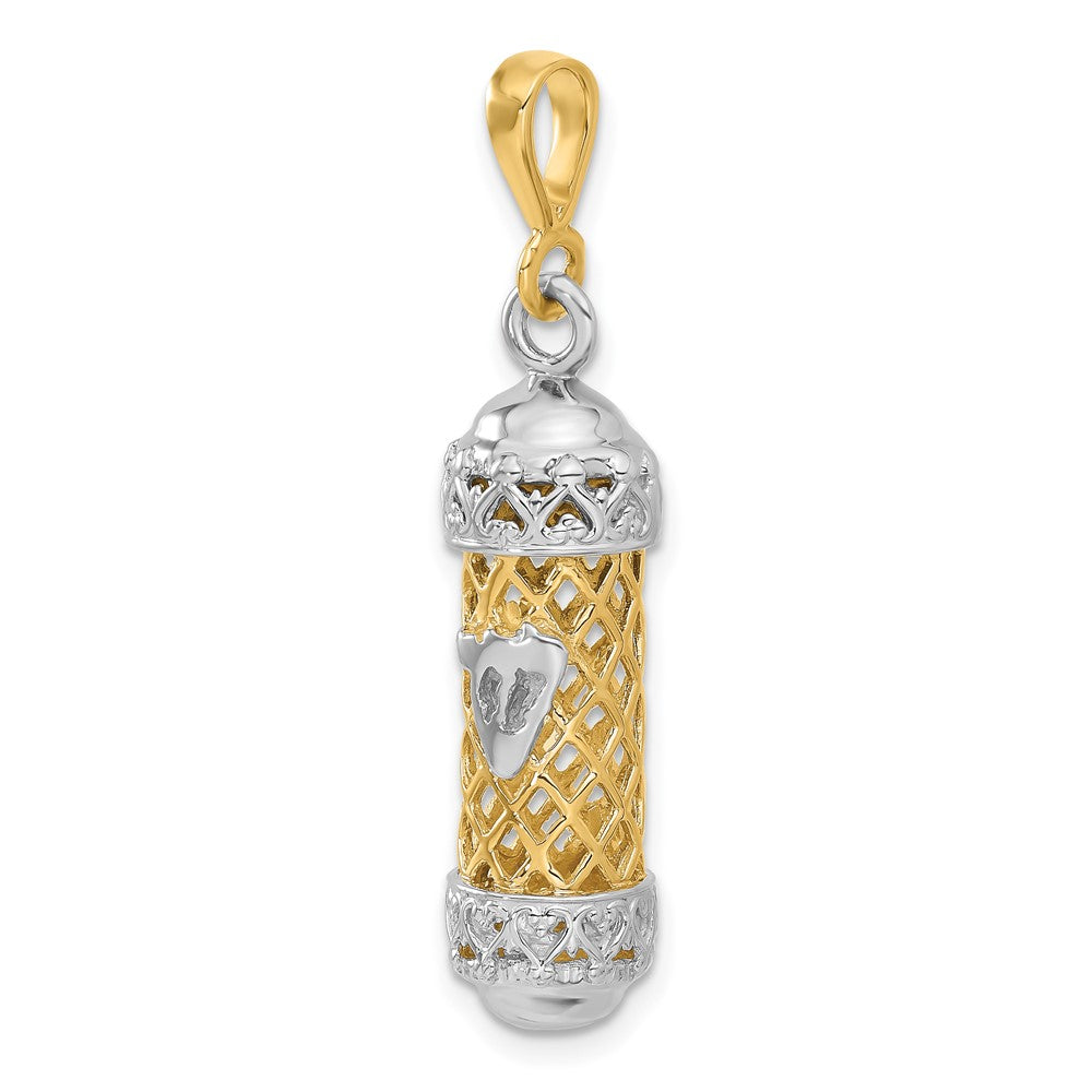 14K Two-Tone 3-D Mezuzah with Shin Charm