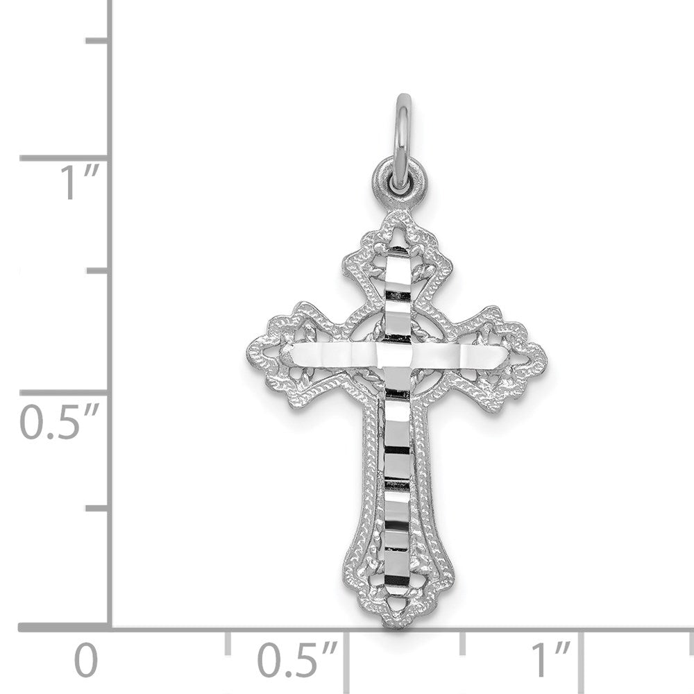 14k White Gold Fleur de Lis Cross Charm