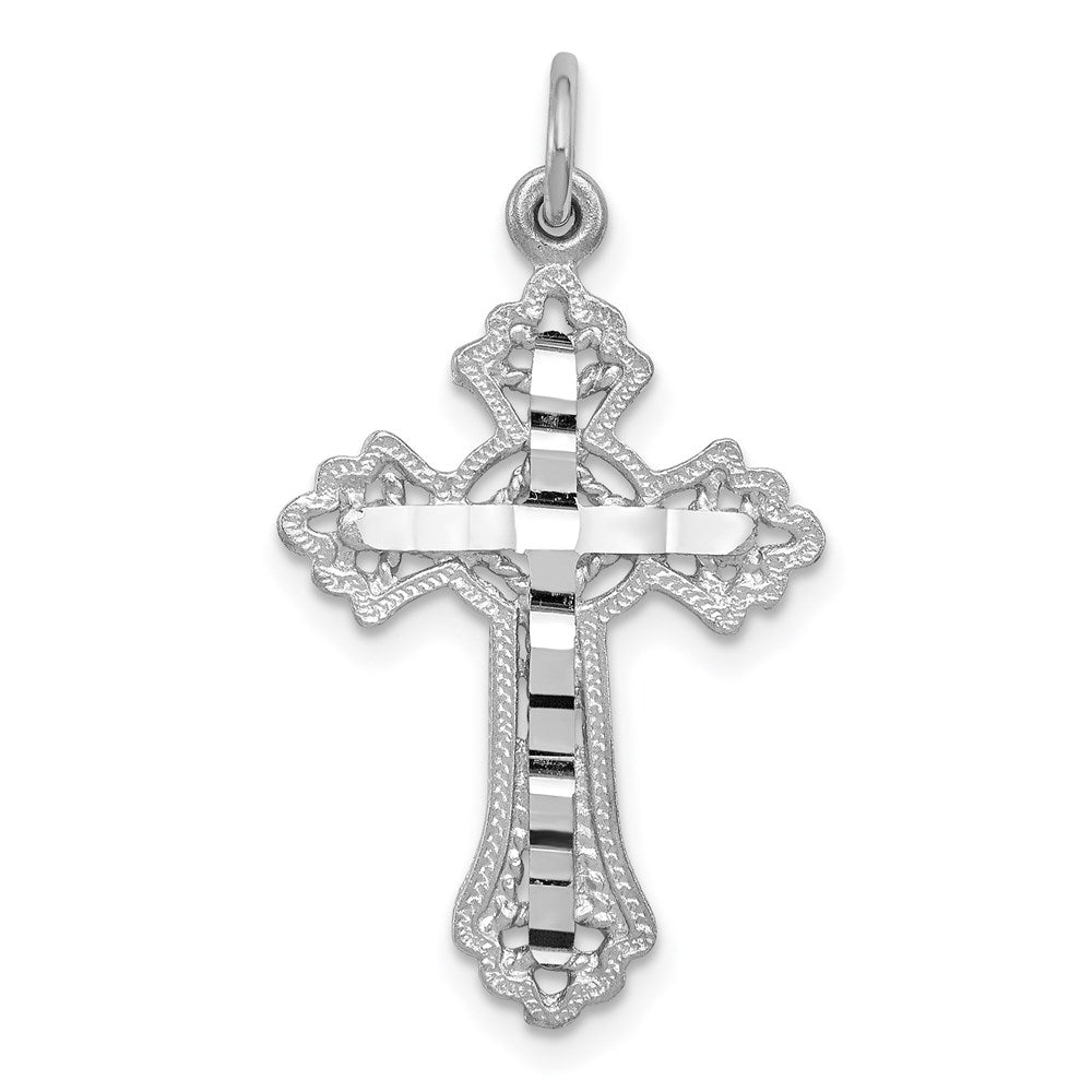 Solid;Casted;Diamond-cut;Polished;14K White gold;Textured;Textured back