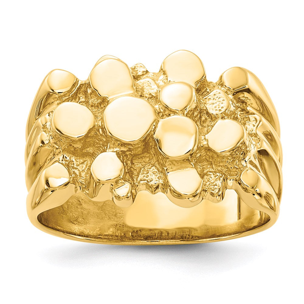 Solid;Casted;Polished;14k Yellow gold;Open back;In-house sizing;Avail. in 10k yellow gold;Avail. in 18k yellow gold;Avail. in 14k white gold;Not engraveable;Avail. in 18k white gold