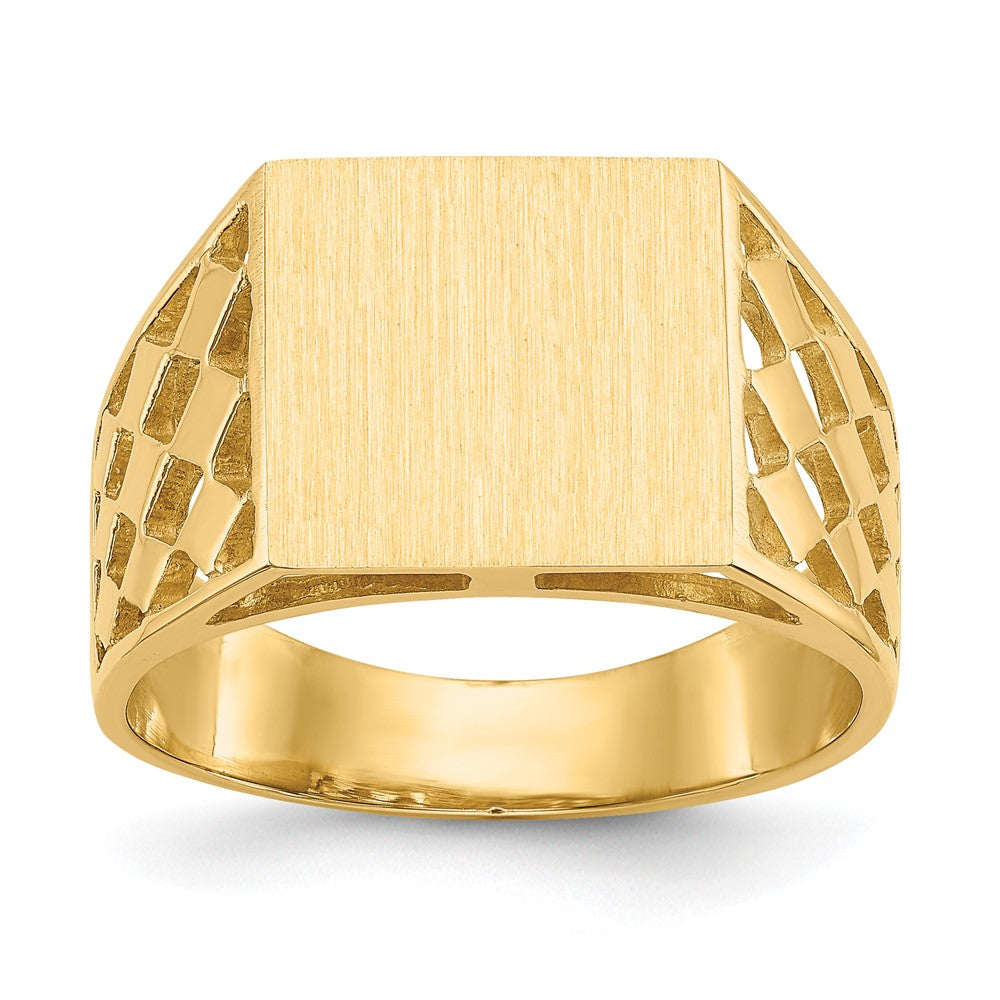 Solid;Casted;Polished;14k Yellow gold;Open back;Engravable;In-house sizing;Avail. in 10k yellow gold;Avail. in 18k yellow gold;Avail. in 14k white gold;Avail. in 18k white gold
